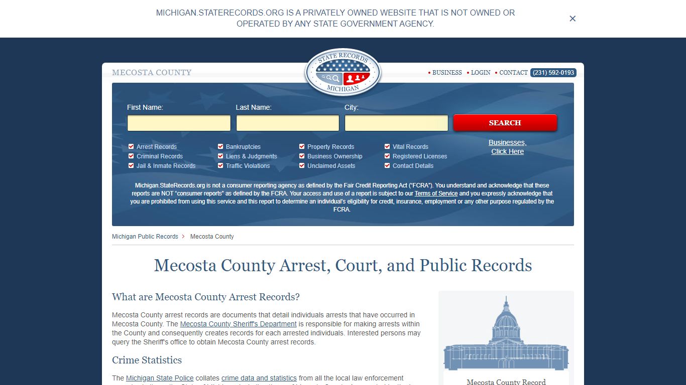Mecosta County Arrest, Court, and Public Records