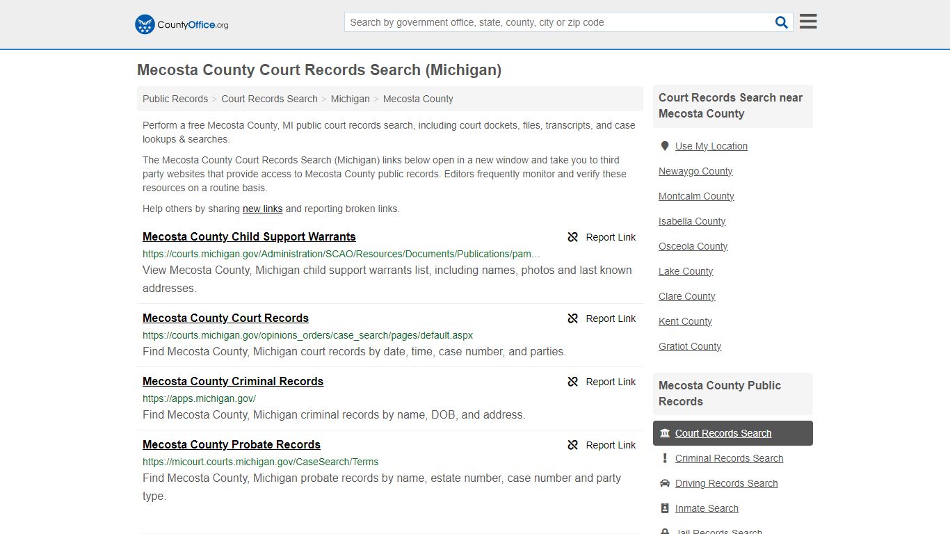 Mecosta County Court Records Search (Michigan) - County Office